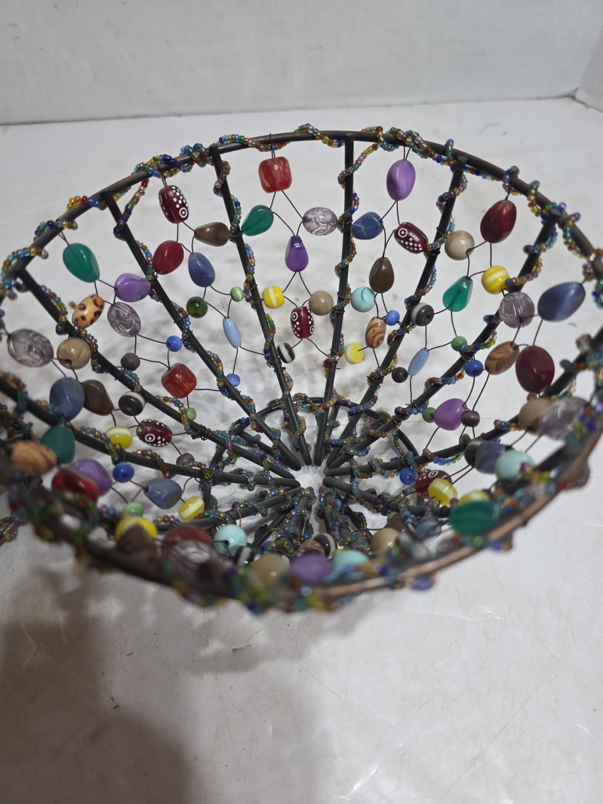 2 Colorful Beaded Decorative Baskets