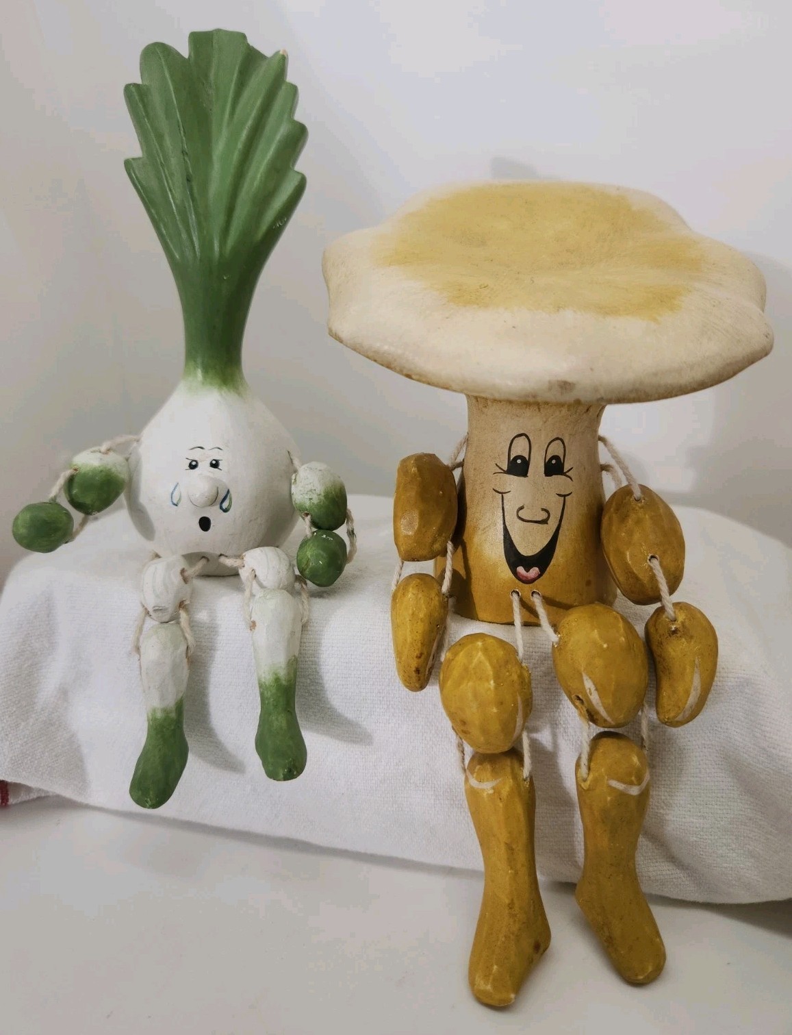 Vintage Lot Of 2 ANTHROPOMORPHIC Vegetable Fruit Shelf Sitters Hand Carved Wood