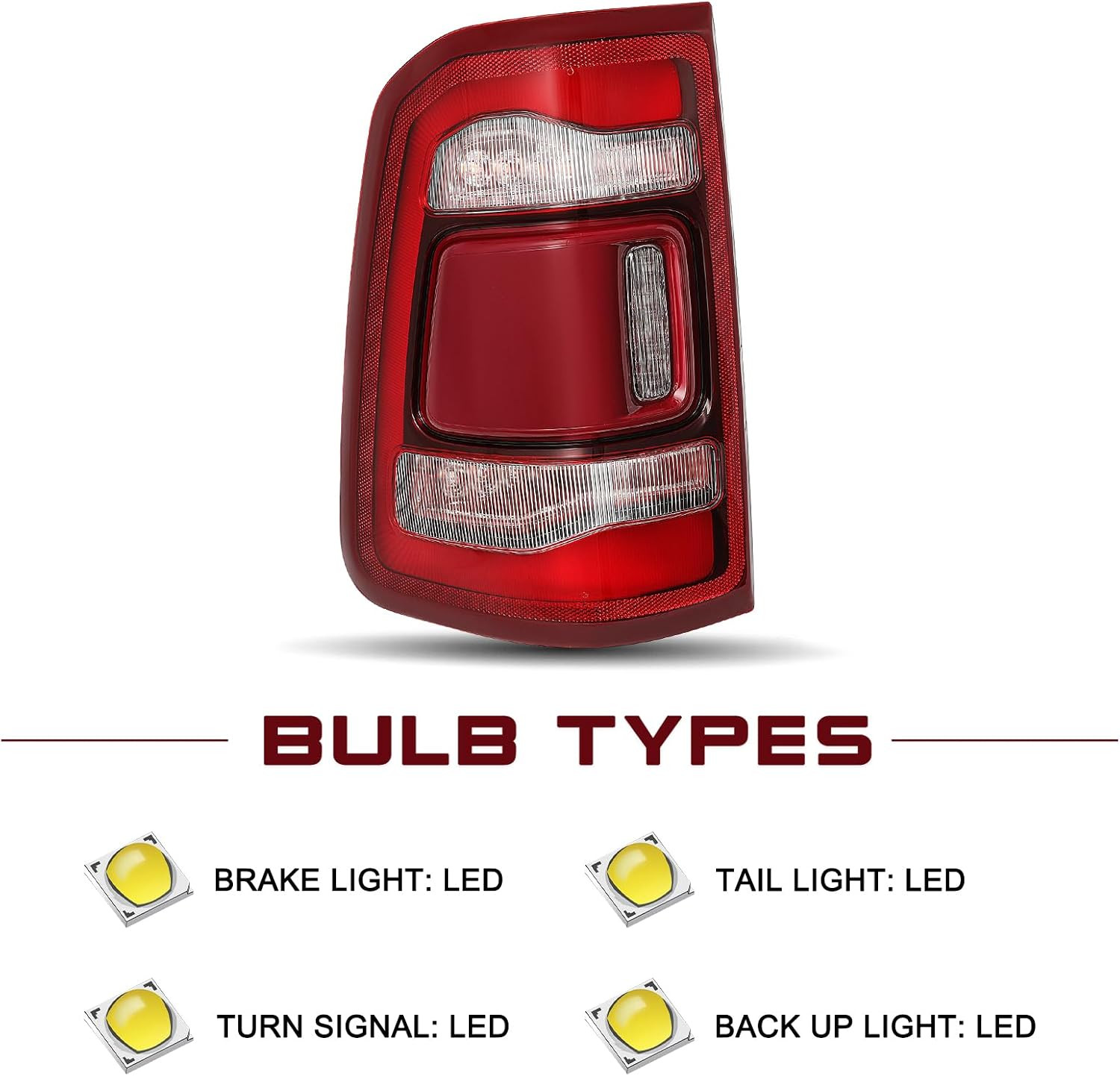 LED Tail Light Assembly Compatible with 2019-2024 Dodge Ram 1500 without Blind S
