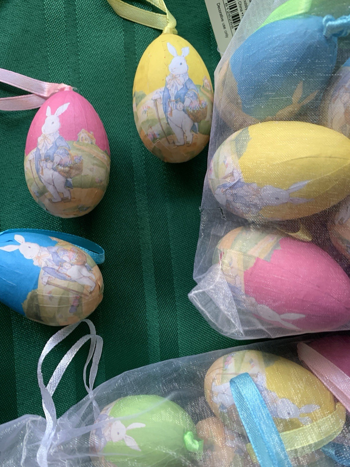 24 💥 PAPER MACHE DECOUPAGED Hanging Ornaments Rabbit Decoration Color EGG Lot