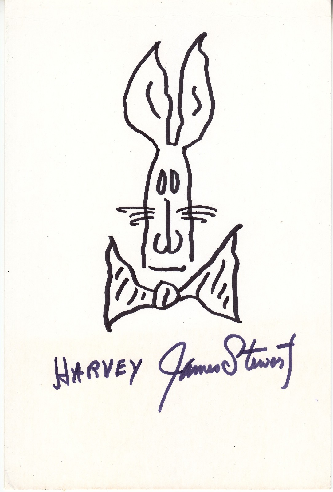 James Stewart hand drawn and signed HARVEY rabbit drawing ! James Spence JSA LOA