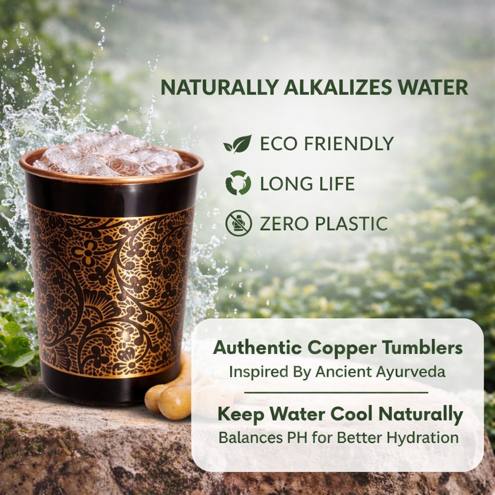 Pure Copper Handmade Water Drinking Glass Tumbler For Health Benefits Set Of 3