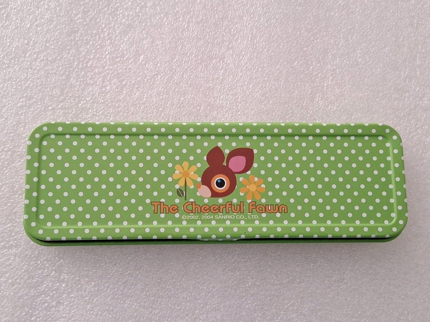 Rare 2004 Sanrio DEERY LOU Tin Box Green Polka Dots Orange Inside 🍊