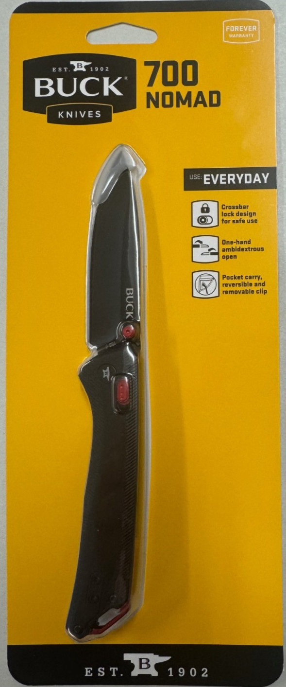 Buck 700 Nomad Black Manual Folding Knife Crossbar Lock D2 Drop Point 0700BKS-C