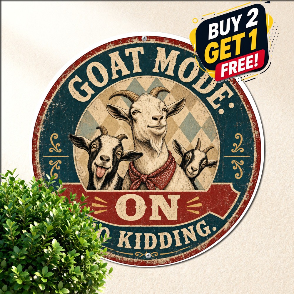 Humorous Retro Goat Design Round Metal Sign Funny Animal Farmhouse Tin Sign