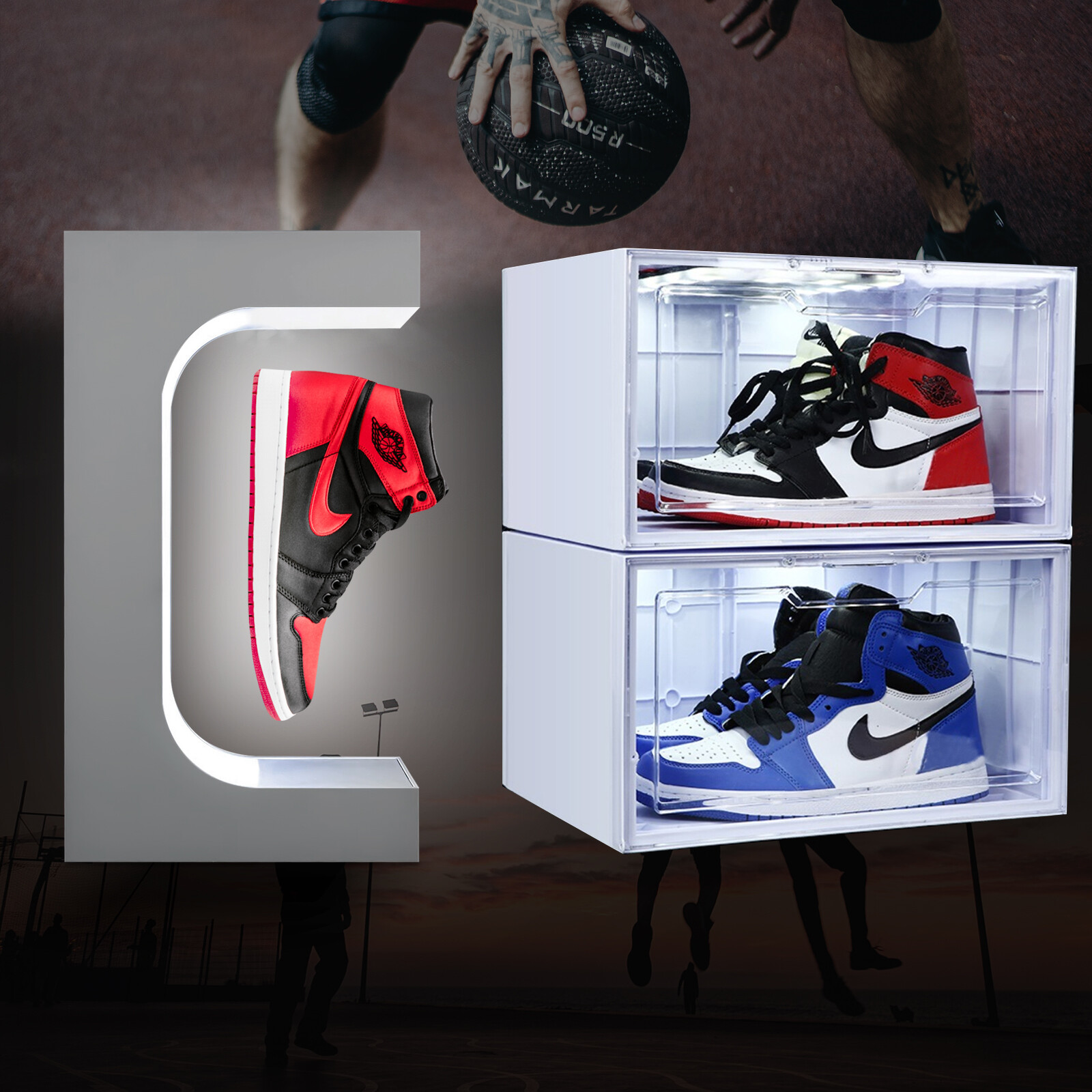 Unique Shoe Storage Box Container LED Light Levitating Floating Sneaker Display