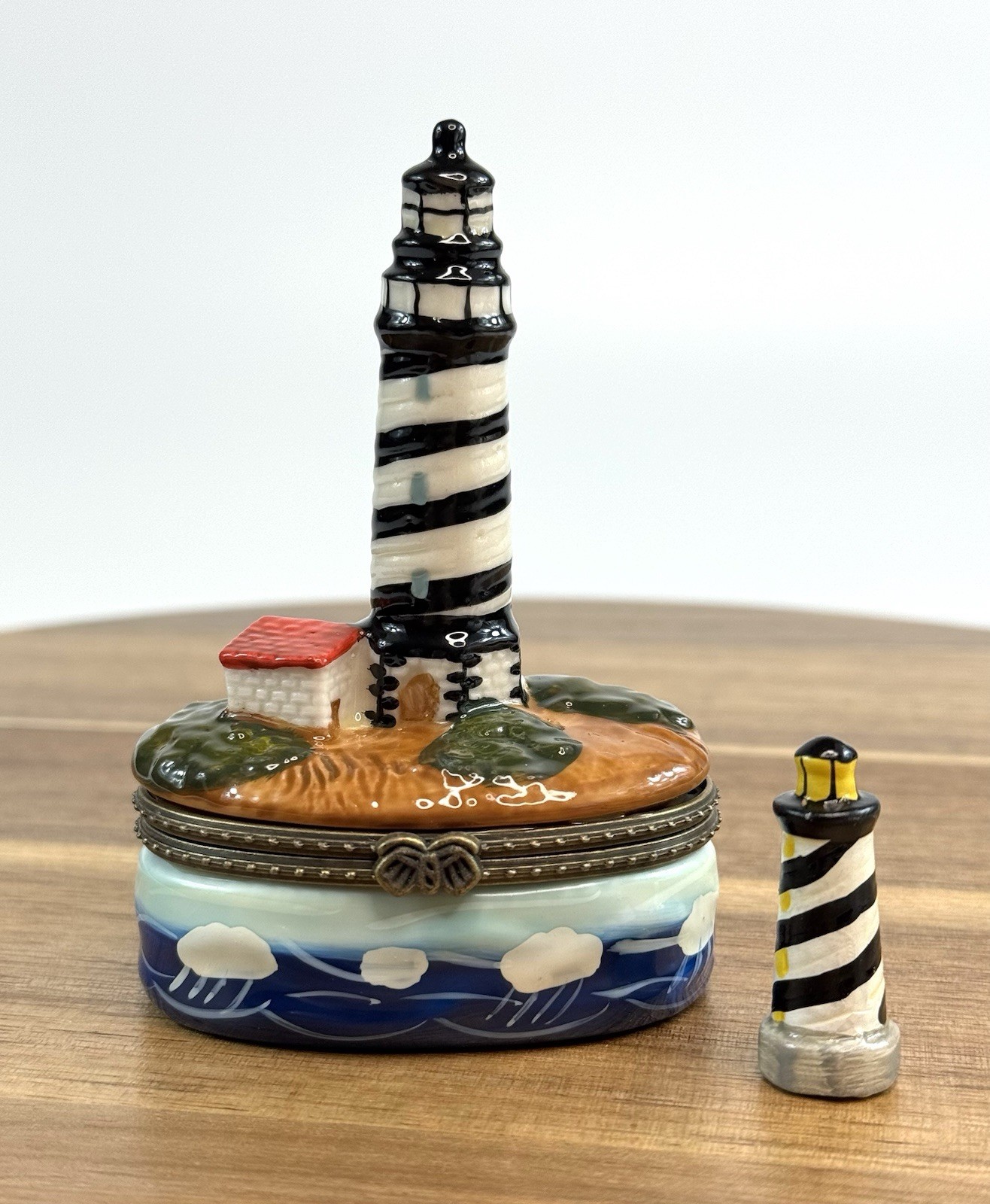 Porcelain Hinged Trinket Box Lighthouse Seashore Ocean Nautical #4