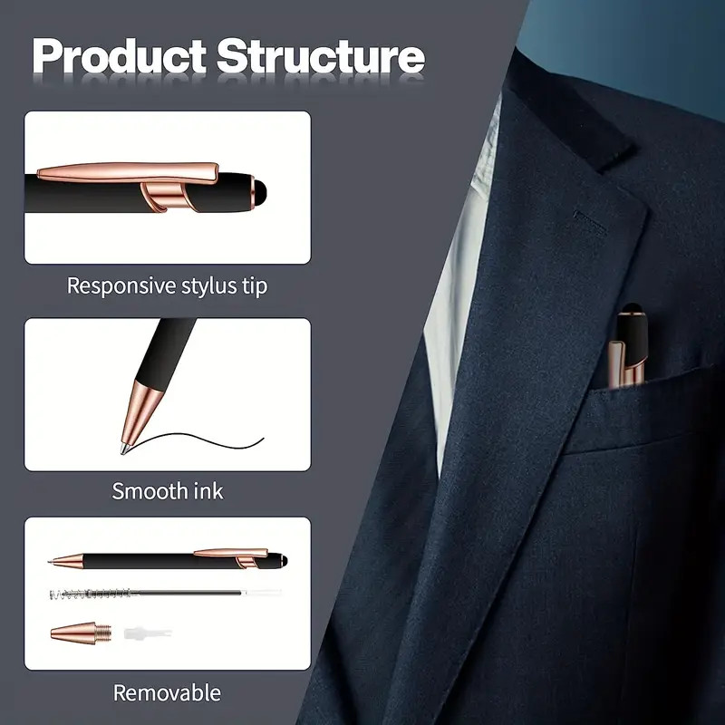Personalized Ballpoint Pen with Stylus Custom Laser Engraved Logo Name Company