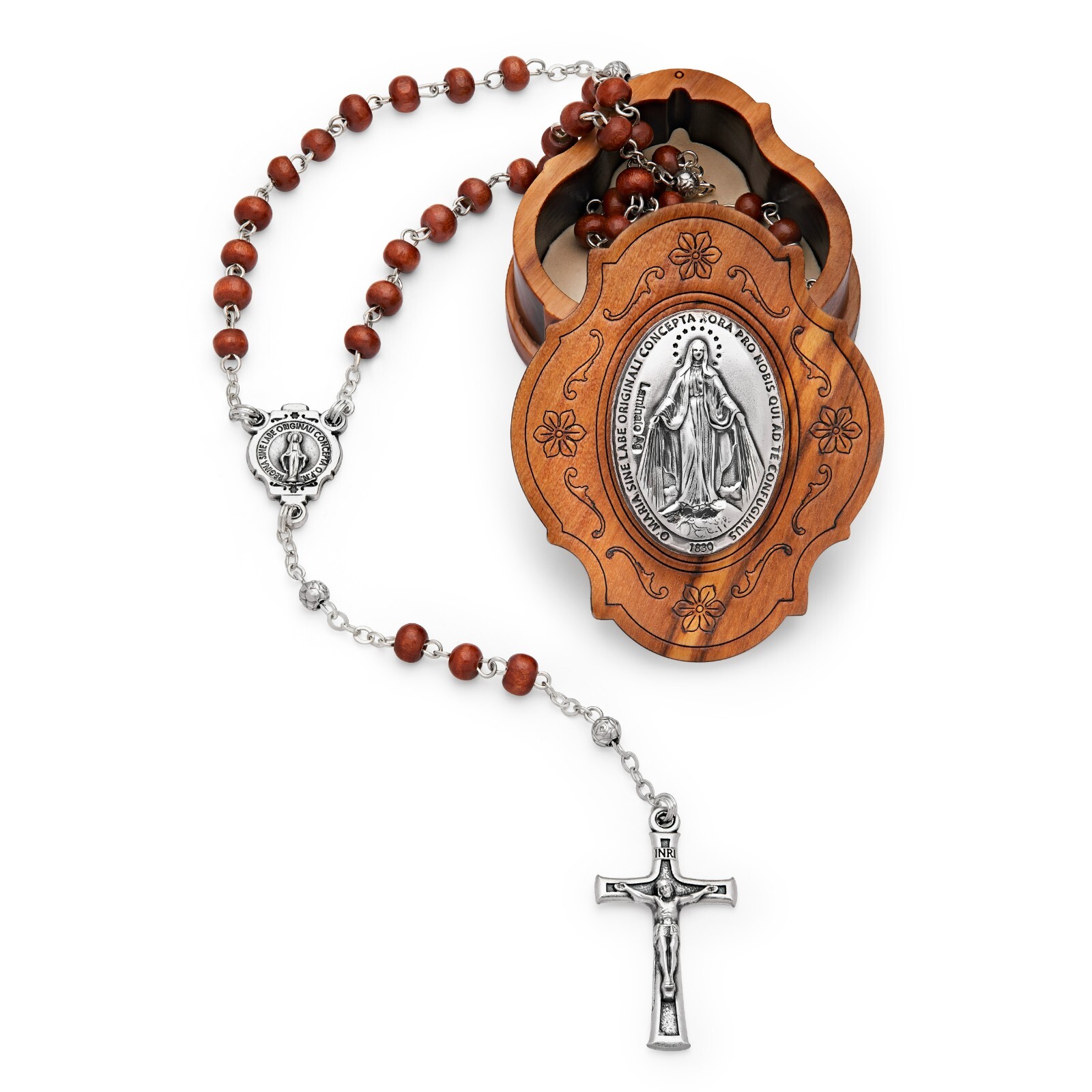 Rosary Beads Catholic Olive Wood Miraculous Virgin Wooden Prayer Blessed By Pope