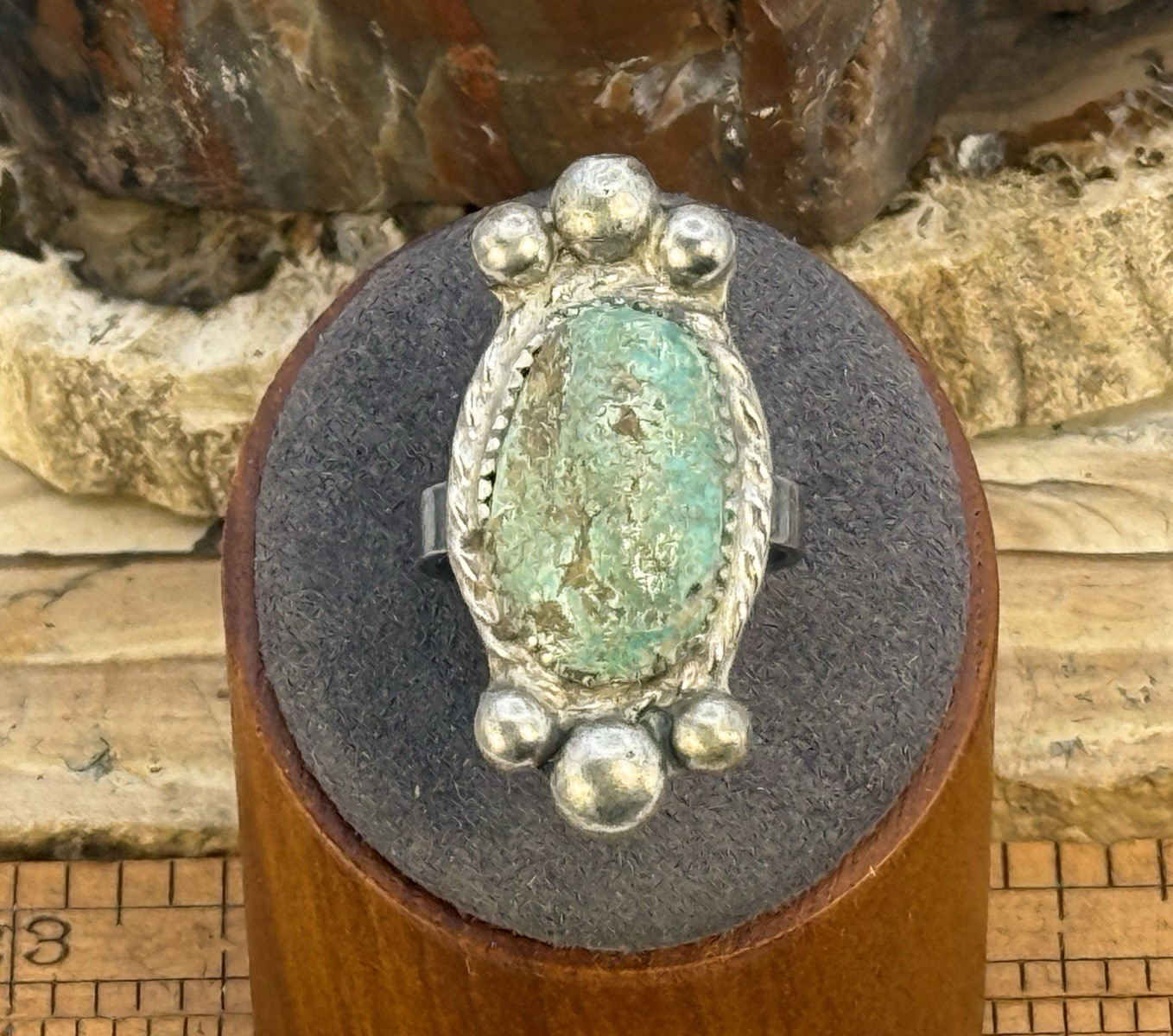 Vintage Navajo Native Sterling Silver Turquoise Beaded Ring sz 9 –1688.26