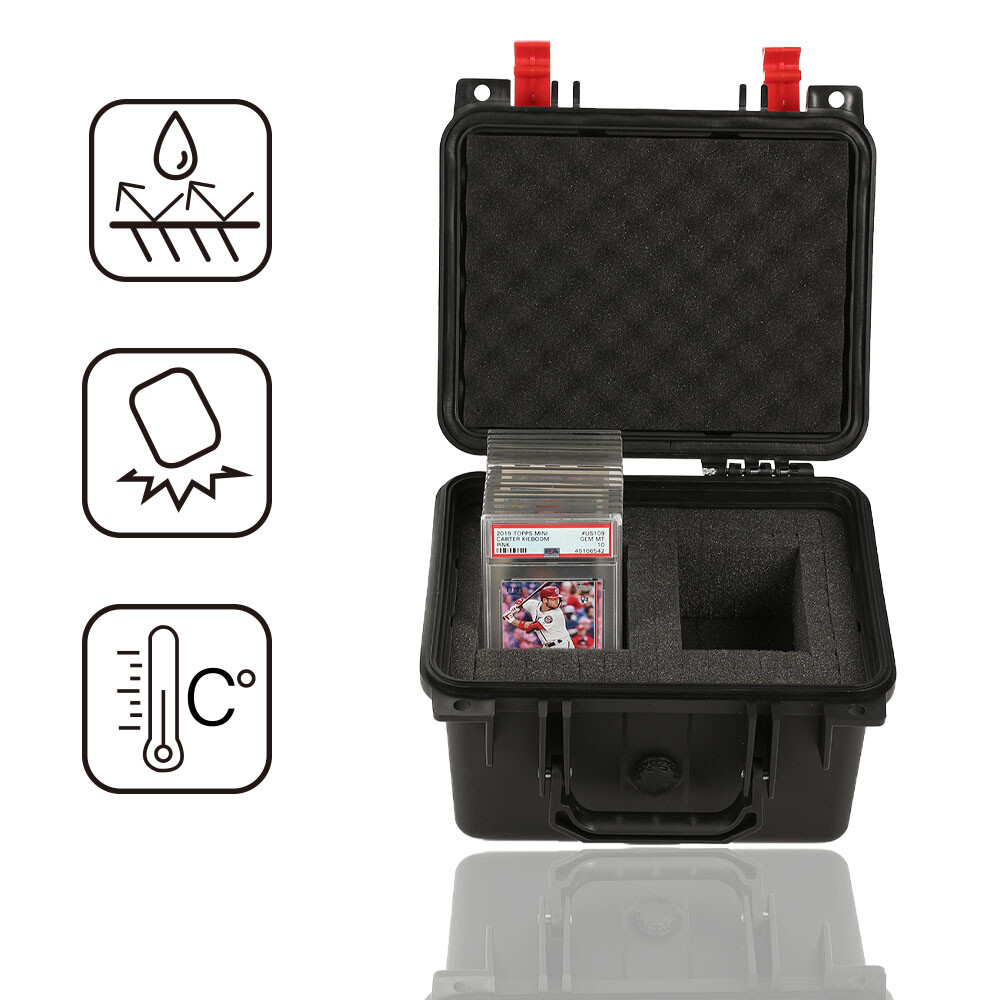 Black Graded Card Storage Box Deep Travel Waterproof Case Slab Holder& Protector