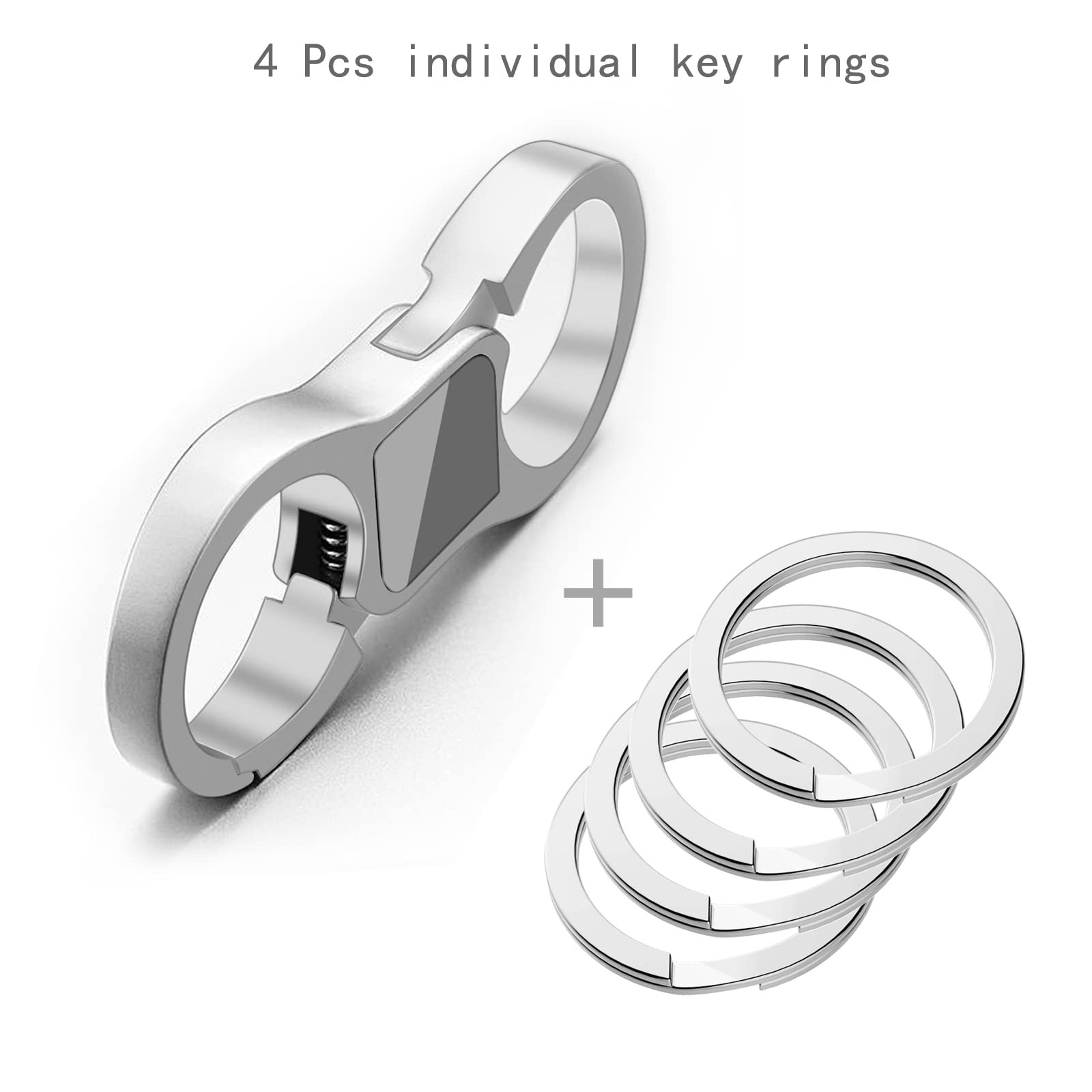 Quick Release Keychain with 4 Rings – Heavy Duty Car Key Organizer (Silver)