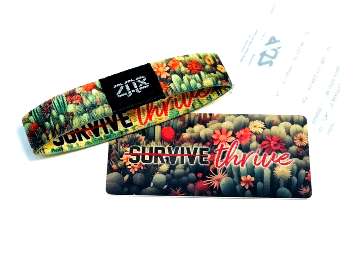 ZOX **SURVIVE – THRIVE** Silver Large Single Wristband w/Card CACTUS