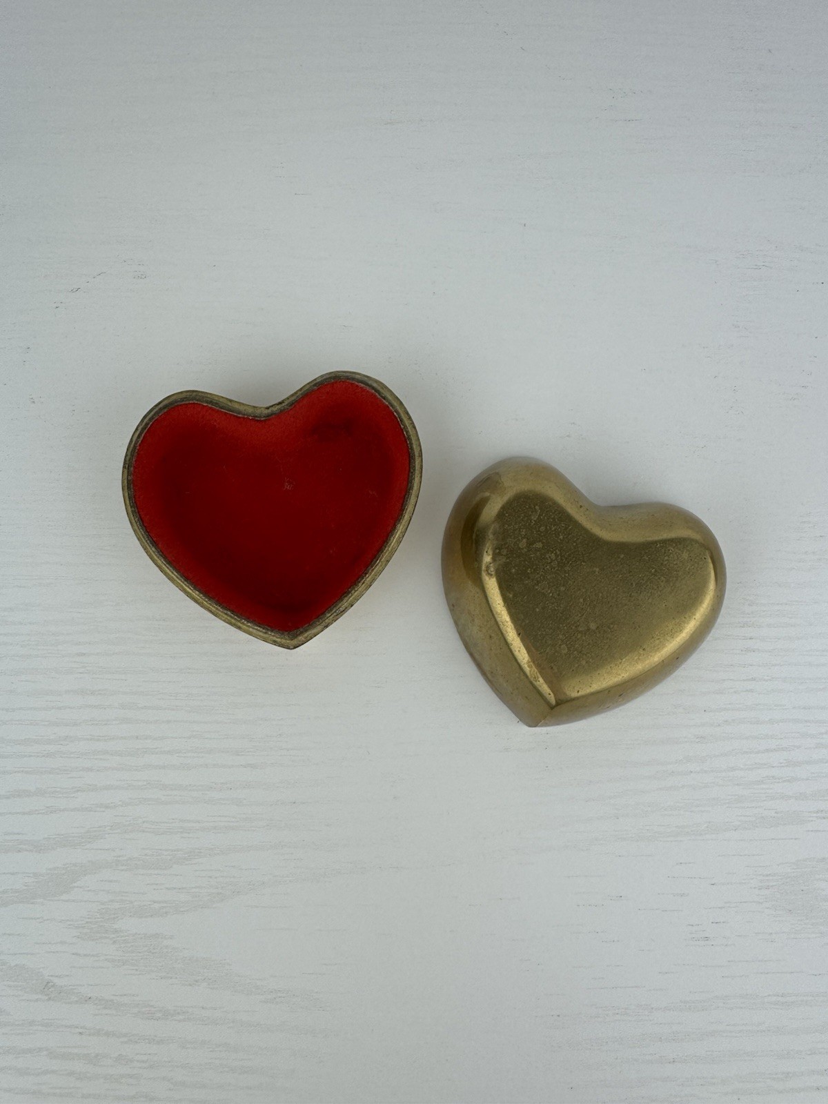 Vintage MCM Brass Heart Trinket Box Red Velvet Lined Jewelry Keepsake Decor