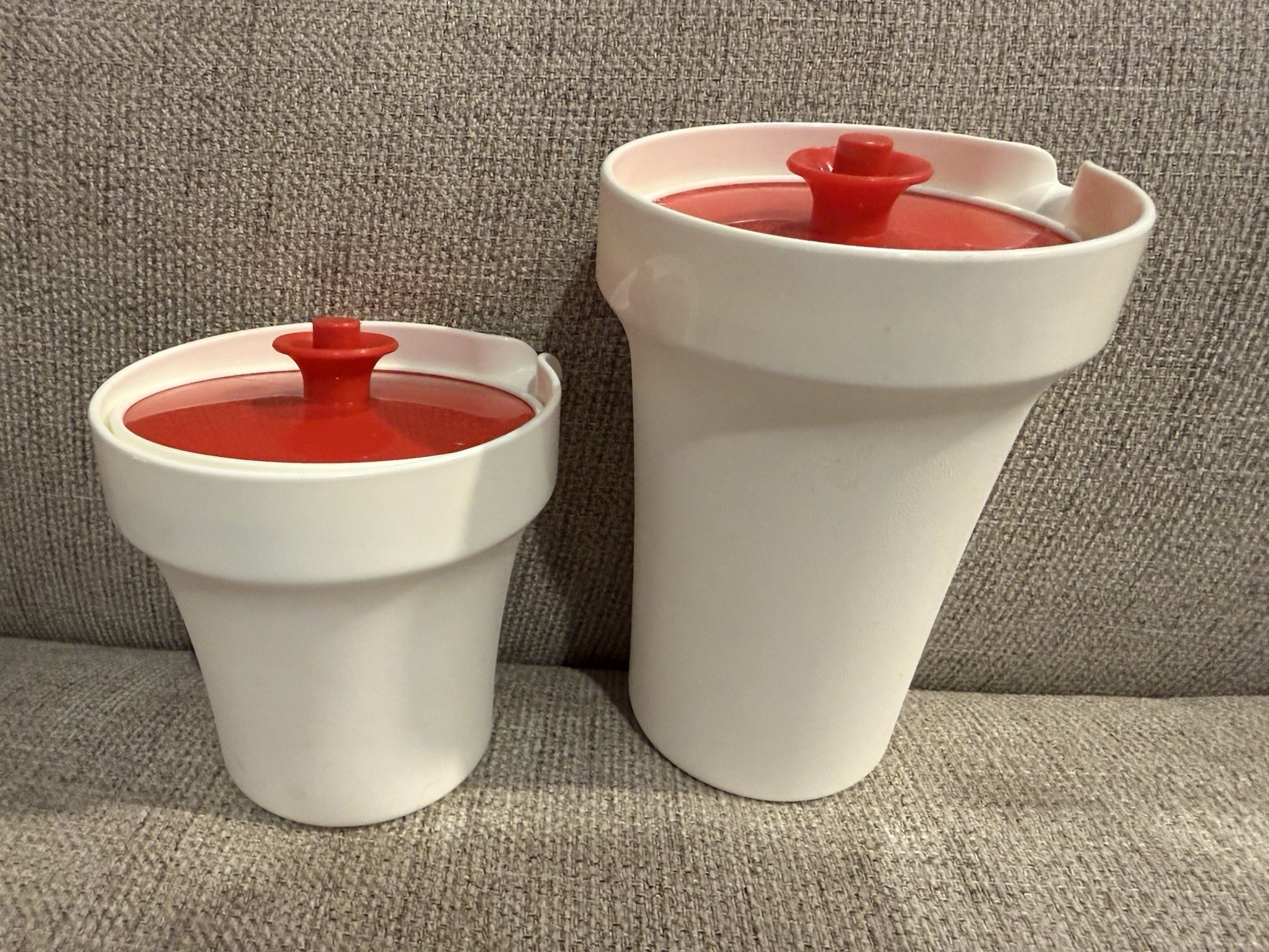 Vintage Tupperware Red Push Button Creamer and Sugar 1209-4 and 1210-5