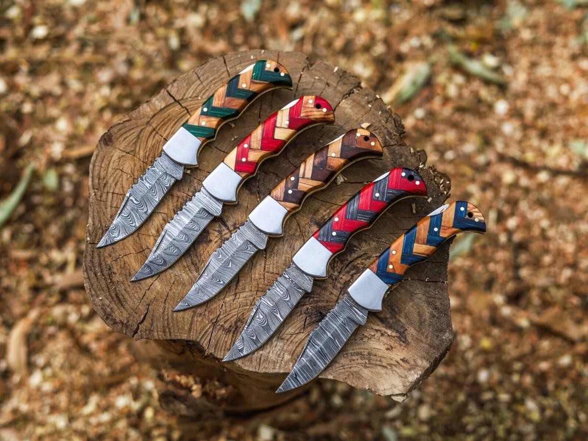 LOT OF 50 Pcs Handmade Damascus Steel Folding Knives, pocket Knives With Sheaths