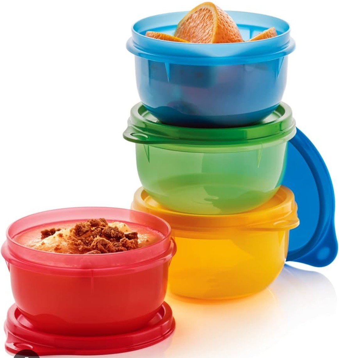 Tupperware Ideal Lit’l Bowls 8oz Snack Cup Container 4 PC Red Green Blue Yellow