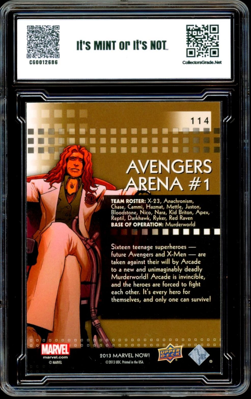 2013 Upper Deck Marvel Now! #114 Avengers Arena ~ CG 10 PRISTINE