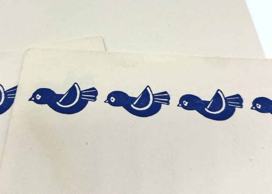 Vintage Paper Stationary Sheets Blue Birds Bird Print Scandinavian 1950 1960s