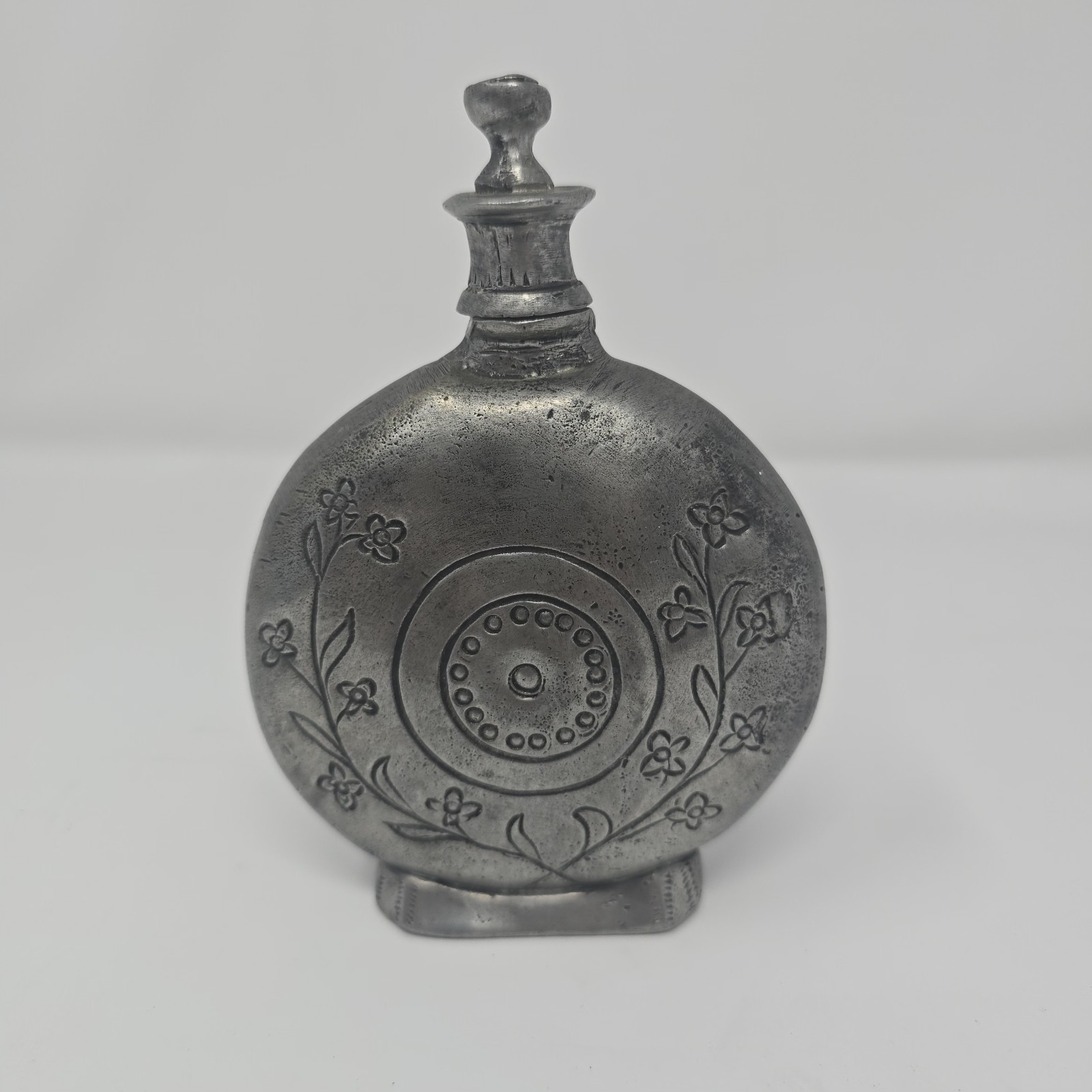 Rare Antique 1647 French Pewter Round Flask
