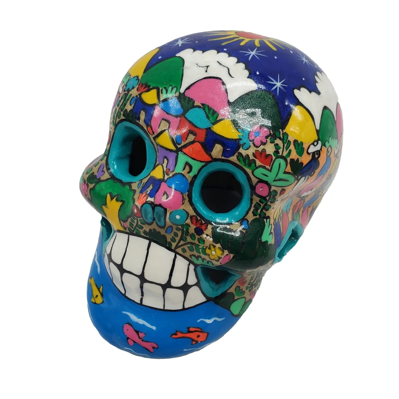 Calavera Chica de Talavera Clay Skull Handmade Mexican Pottery 5” x 6″