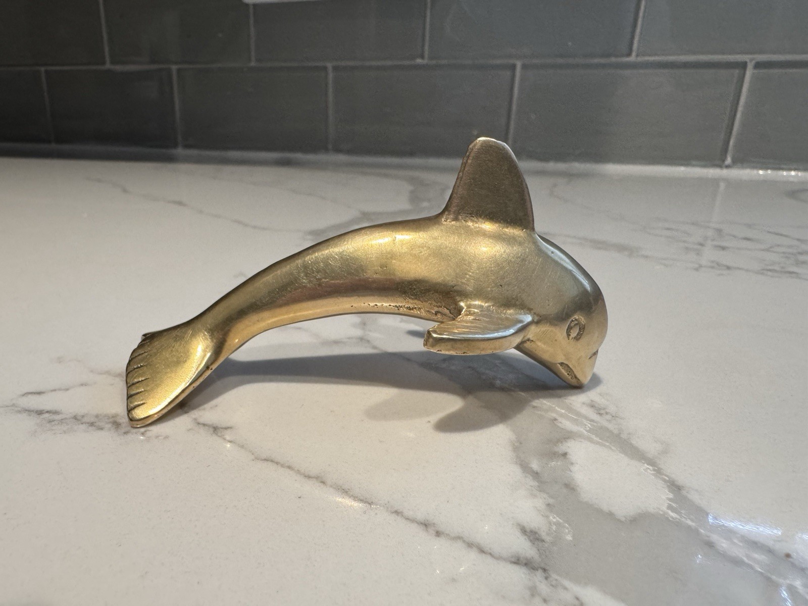 Dolphin Porpoise Figurine 4 inches Solid & Heavy 6 oz. Brass