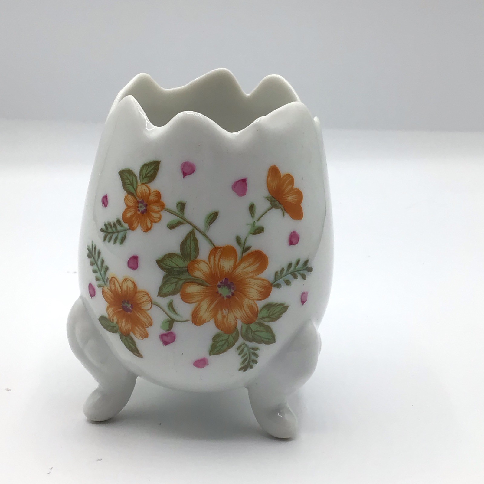 Lefton Vintage 5525 Porcelain Cracked Egg Footed Vase Yellow Floral
