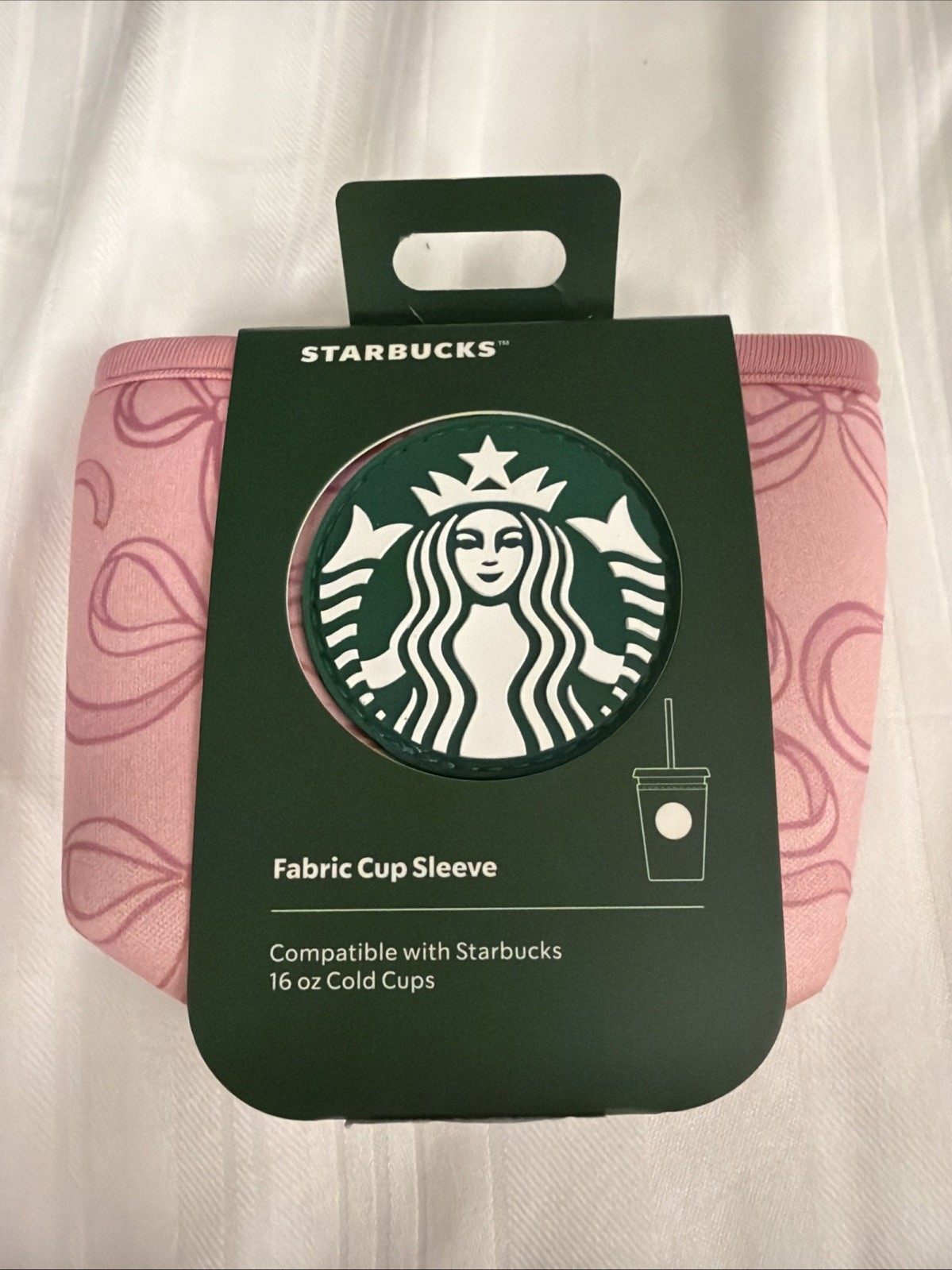 Disney Parks 2026 Starbucks Princess Pink Ribbon Bow Fabric Cup Sleeve 16 oz New