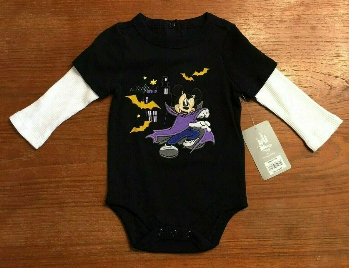 “NEW” HALLOWEEN DISNEY BABY Creeper, MICKEY DRESSED AS VAMPIRE Size 3-6 Months.