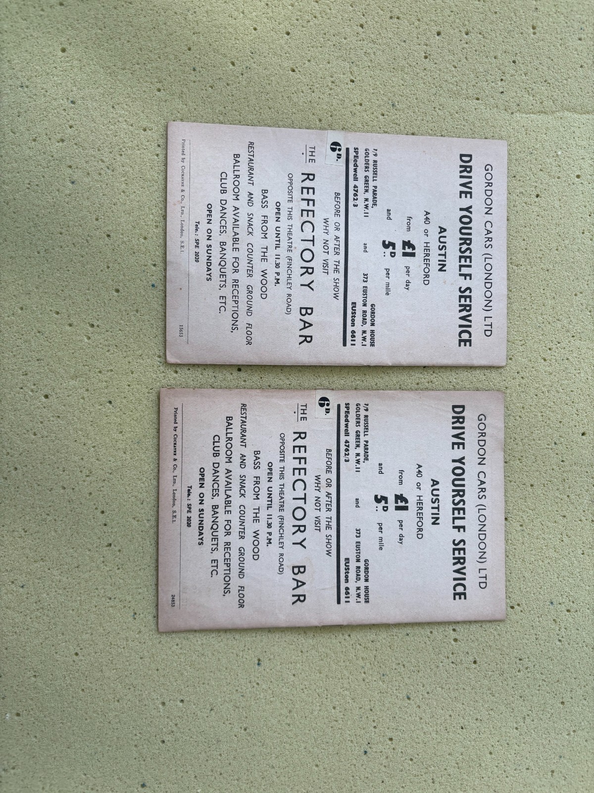 2 x THEATRE PROGRAMMES – FROM THE GOLDERS GREEN HIPPODROME