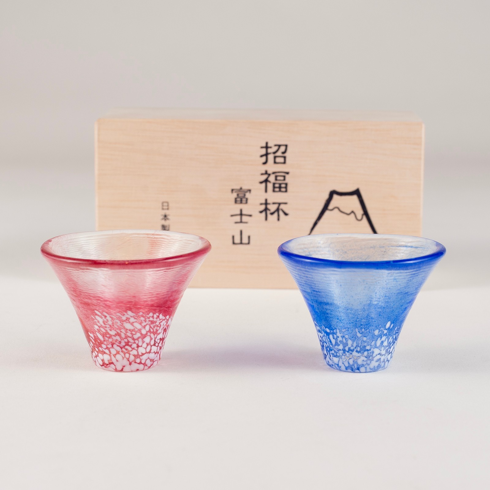 TOYO SASAKI GLASS ~ Mt. Fuji Cold Sake Glass Set ~ Blue & Red NEW