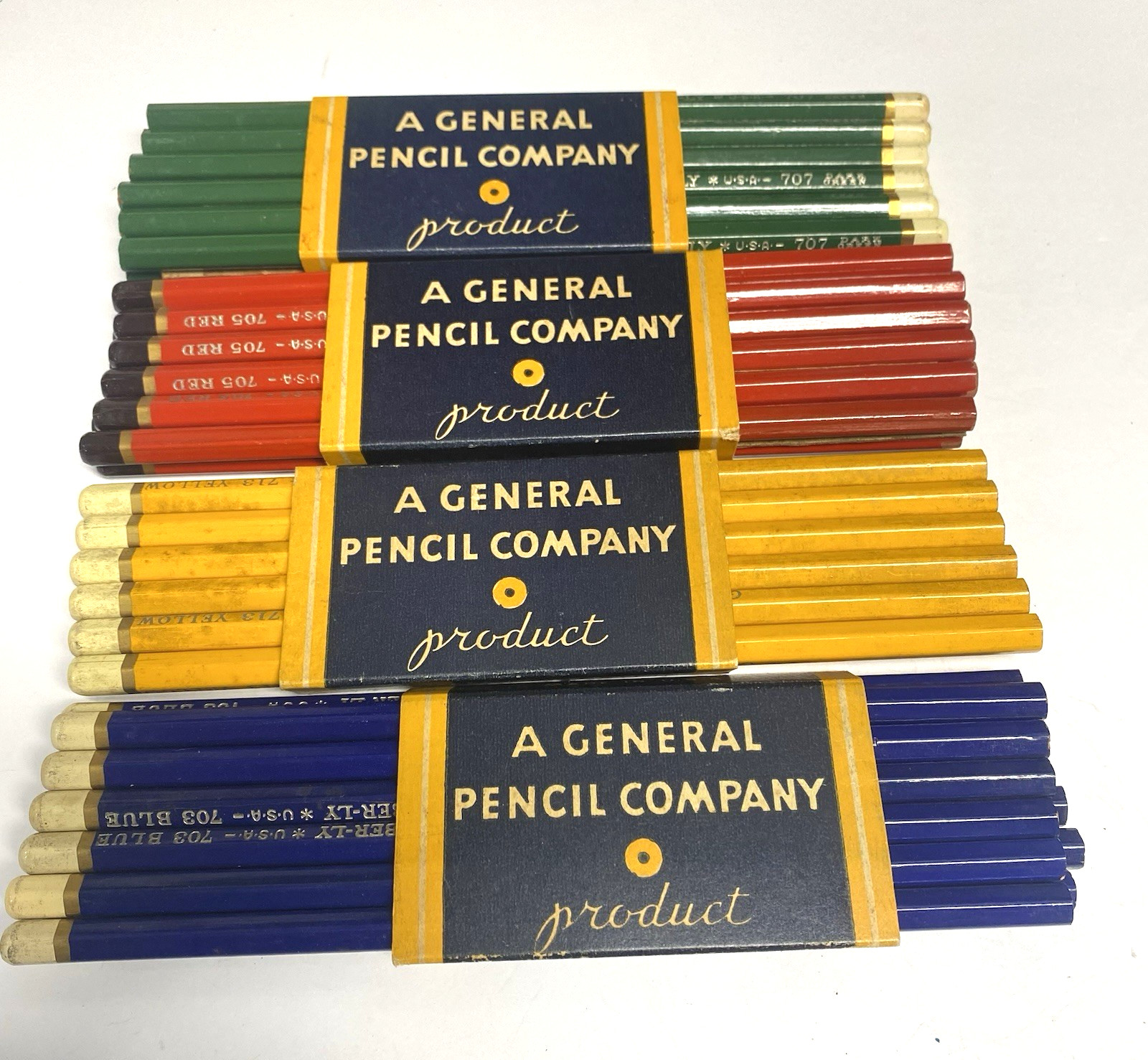VTG General Pencil Co Colorful Pencil 4 Sets of 12 Red Green Yellow Blue USA NOS
