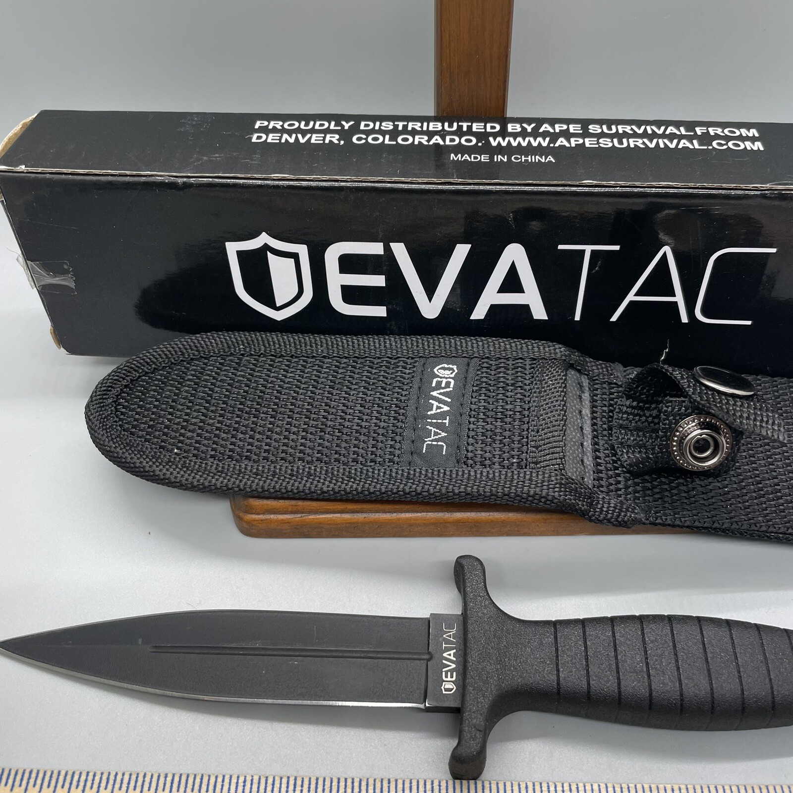 EVATAC, Black Collectable Fixed Blade Knife, Total Length 9 inches, Blade 4.5 in