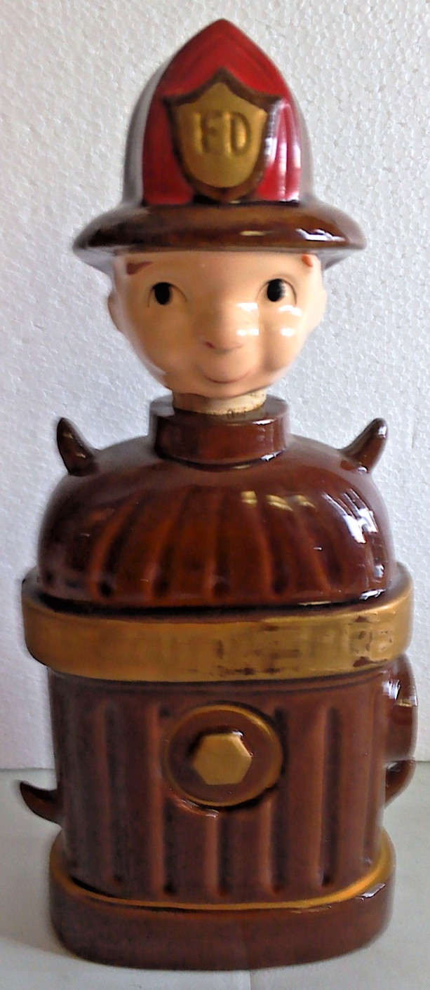 Ceramic Fireman Fire Hydrant Decanter Jug, “Put Out The Fire”, 9 Inches Tall