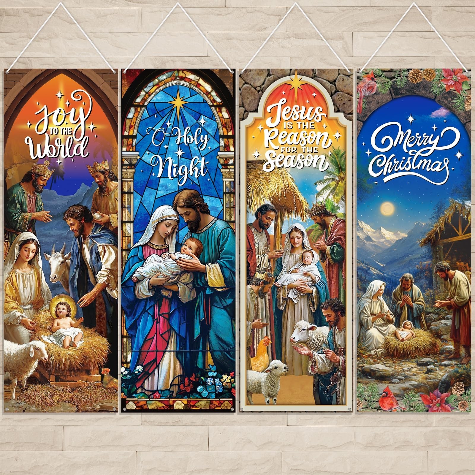 Moukeren 4 Pcs 4 Pcs Church Banners with Scripture Religious Worship Banner C…