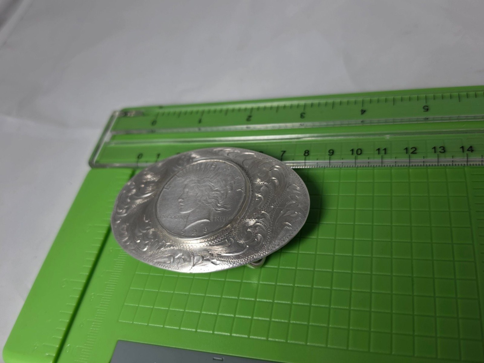 Smith’s Incline Nevada Sterling Silver Engraved 1928 Peace Silver Dollar Belt Bu