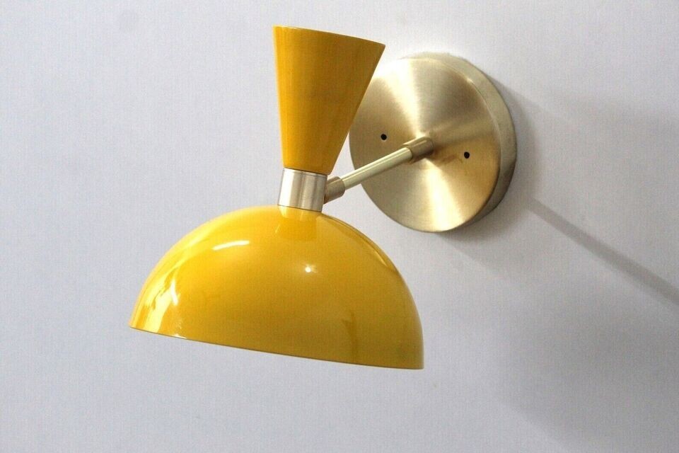 2 Light Mid Century Modern Brass Dome Wall Lamp Luminaire