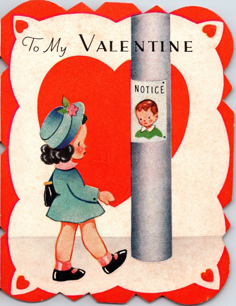 Valentine Card Girl Ephemera A Meri Card Wanted For Love Die Cut Vintage