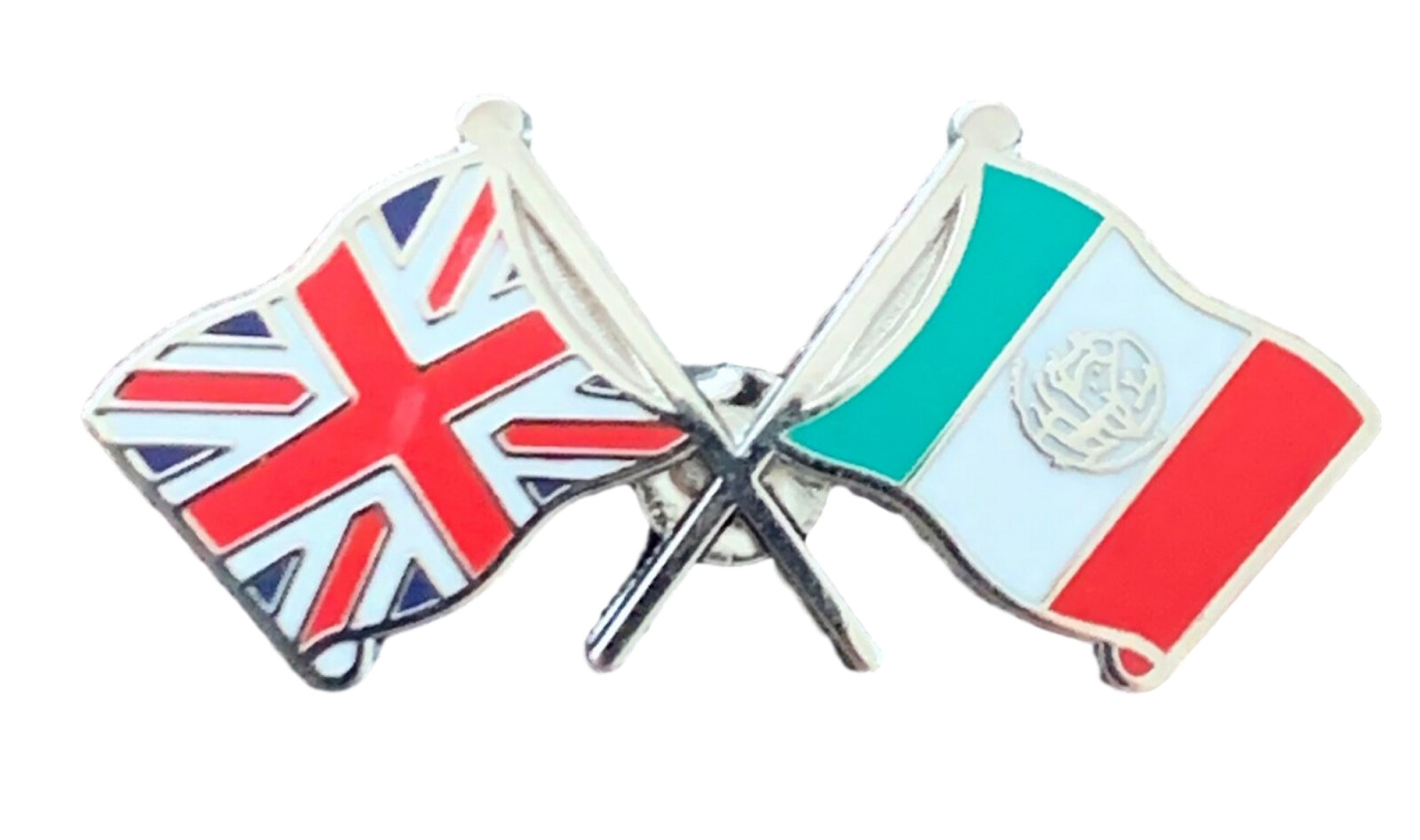 Union Jack & Mexico Flags Friendship Courtesy enamel Lapel Pin Badge T724