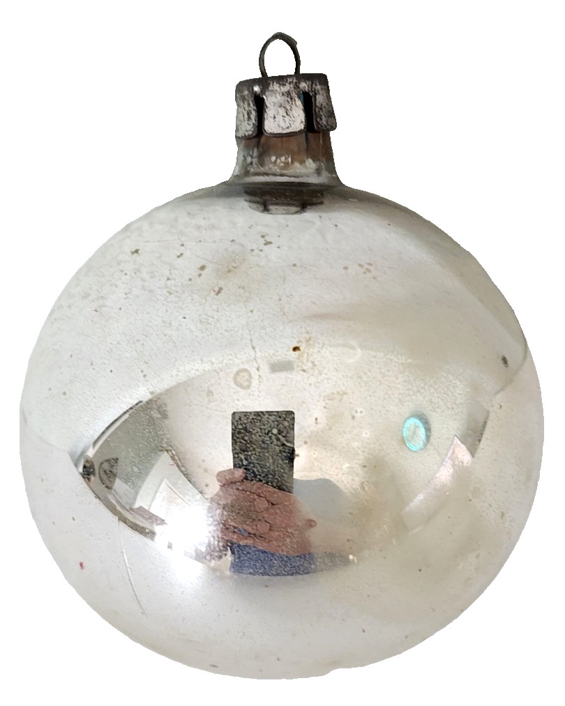 Vintage Polish Mercury Glass Christmas Ornament Silver Reflective Ball
