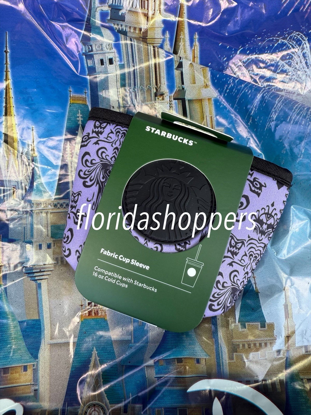 Disney Parks 2026 Starbucks Haunted Mansion Wallpaper Fabric Cup Sleeve 16 oz