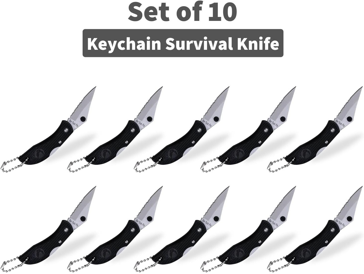 Bartech Pro Small Mini Half-Serrated Key Chain Pocket Knives, 10 Pack