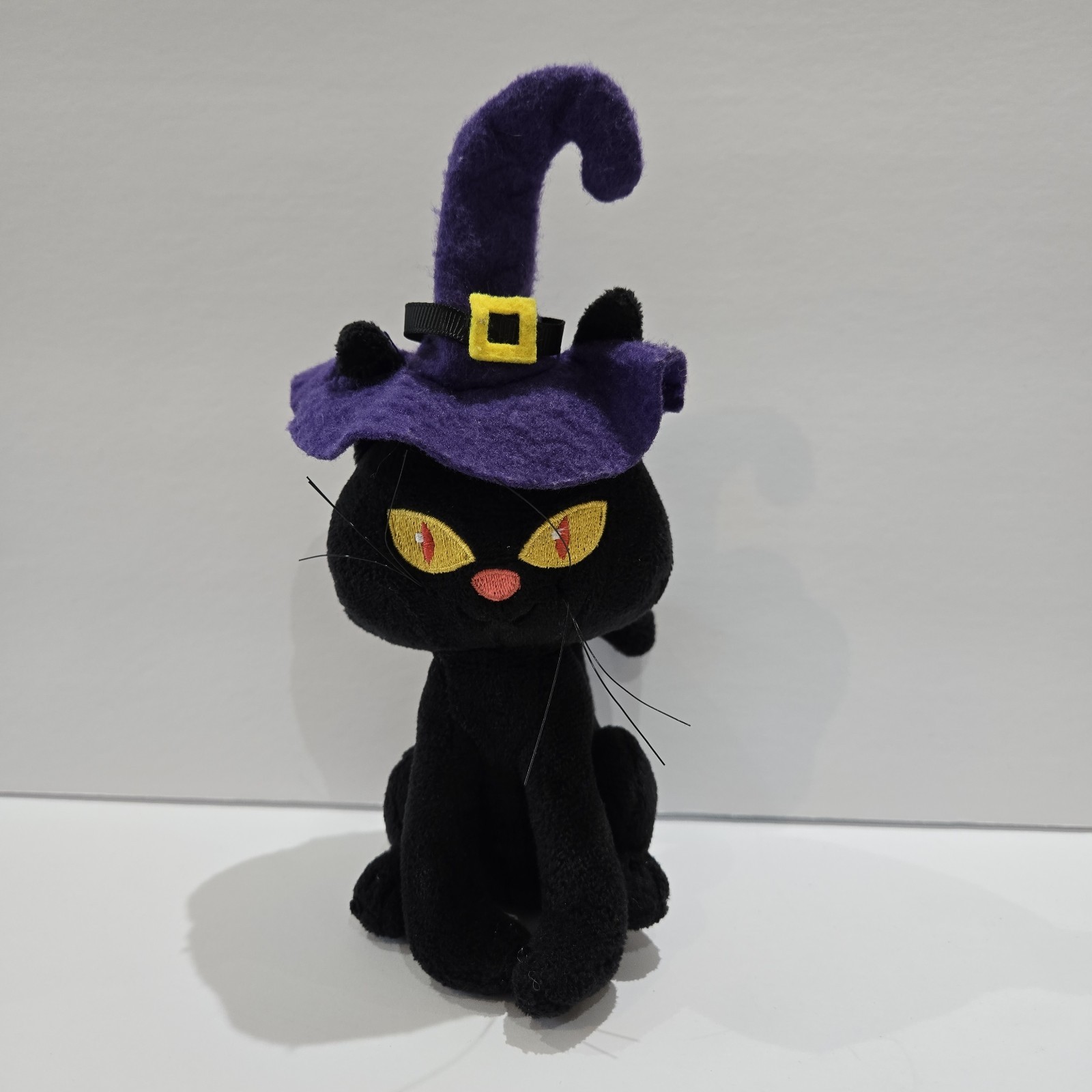 Halloween Black Cat Plush Purple Witch Hat Yellow Eyes Stuffed Animal Rare