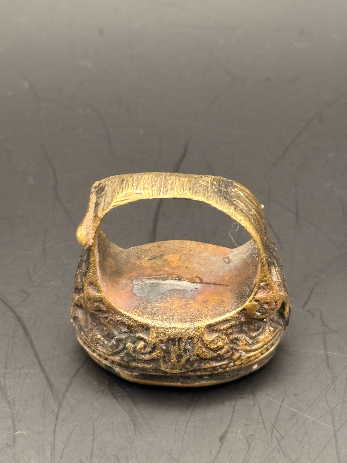 Ancient Roman Intaglio Ring Bronze Engraved Intaglio Ancient Green Jade Ring
