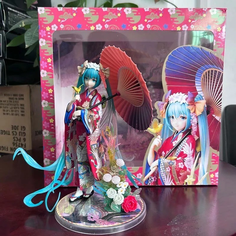 Hatsune Miku Kimono Figure Anime Girl Umbrella Statue Kawaii Doll Gift Toy