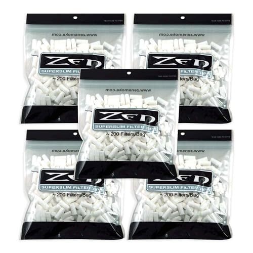 Zen Filter Tips SuperSlim – Cigarette Filters for Rolling (5 Bags 1,000 Filters)