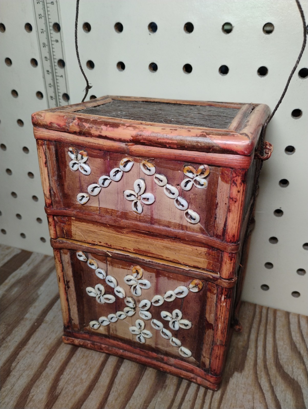 Indonesian Antique Sasak Lontar Woven Grass & Cowrie Shell Wedding Box