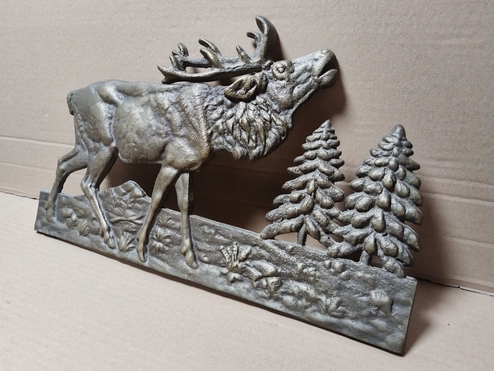 VINTAGE SOLID BRASS DEER WALL PLAQUE BAS-RELIEF ROARING STAG HUNTING ART 3KG