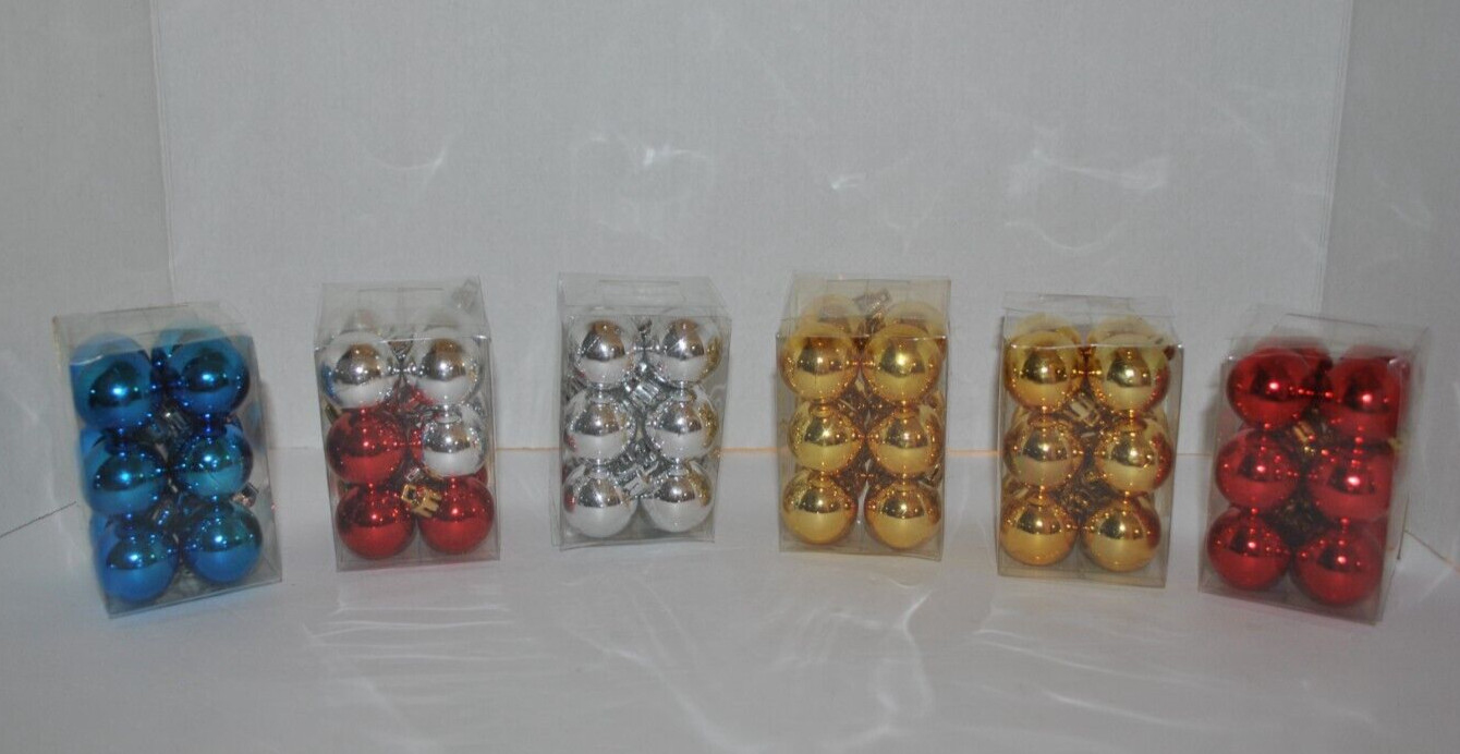 Lot of 72 Blue, Gold, Red, Silver Christmas Plastic 30mm 1.18 inches Ornaments