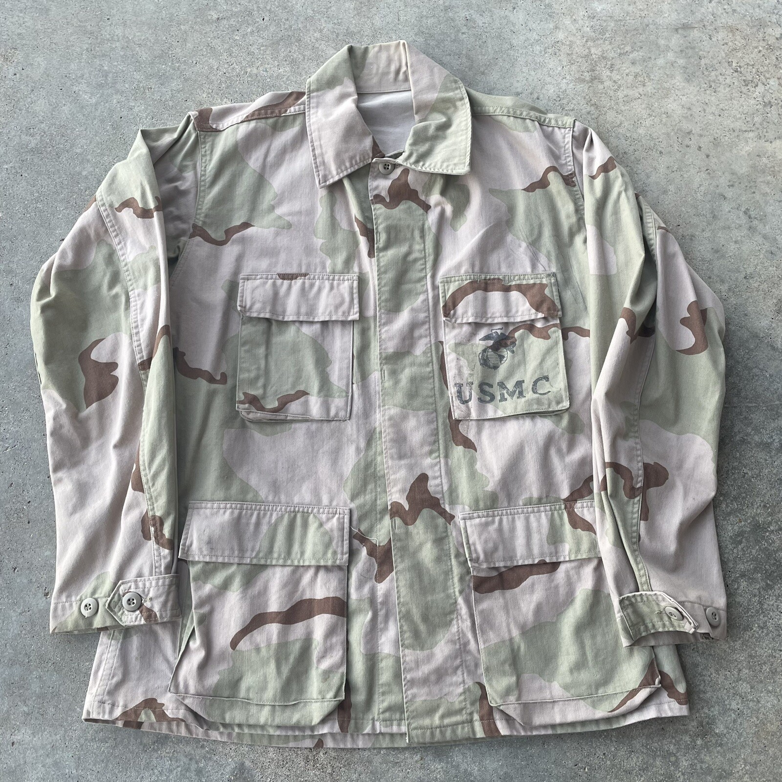 Vtg USMC Issued Desert Camo Coat 80s Stenciled Marines Military LG USA